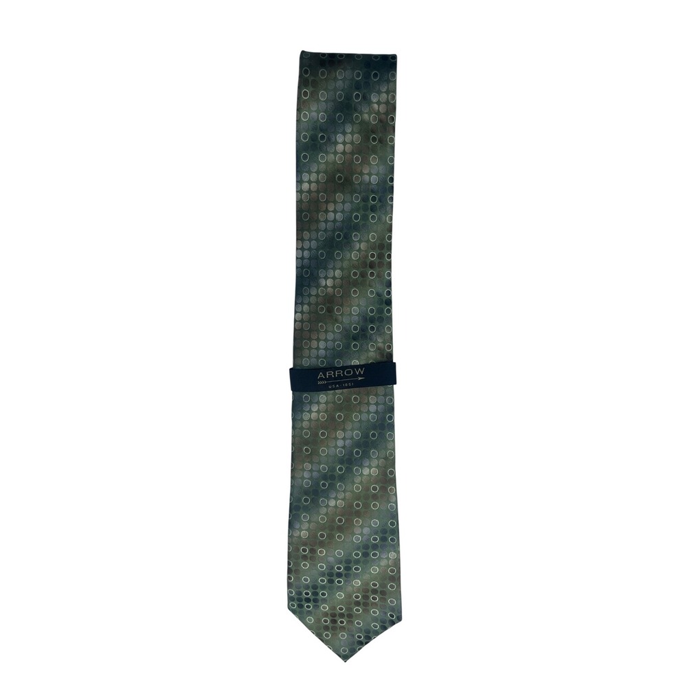 Arrow USA 1851 Woven Necktie Tie Sage Green New Ombre Dot Geometric Silk Blend